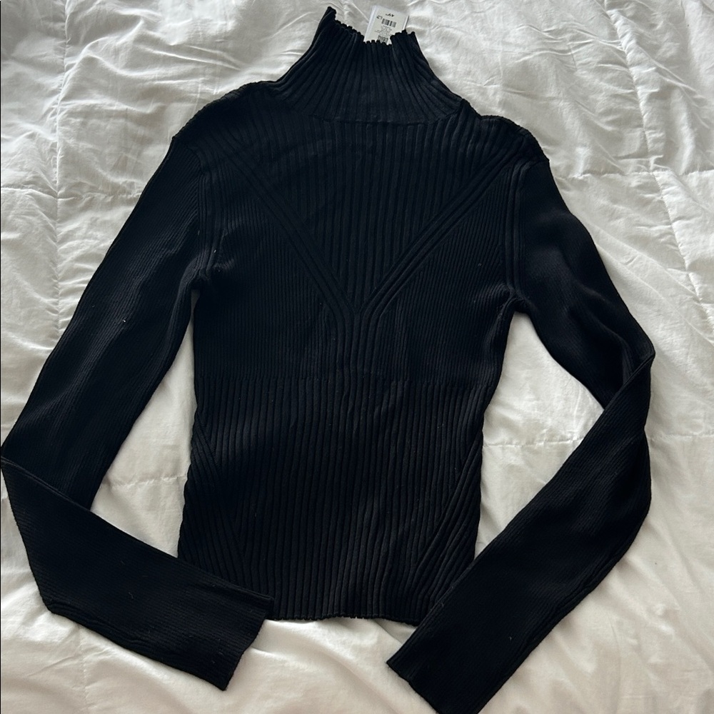 Black Ribbed Turtleneck Sweater